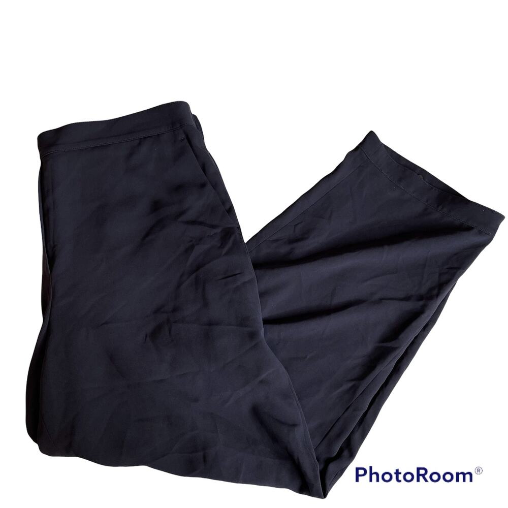 Theory Genie‎ Pant R Drapey Crepe Navy Blue Wide Leg Trousers Size L J049207R
